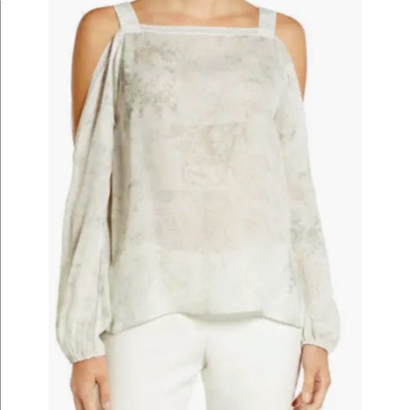Elie Tahari Lindy Floral Print Silk Cold Shoulder Pull On Blouse / Shirt / Top. - Picture 2 of 10